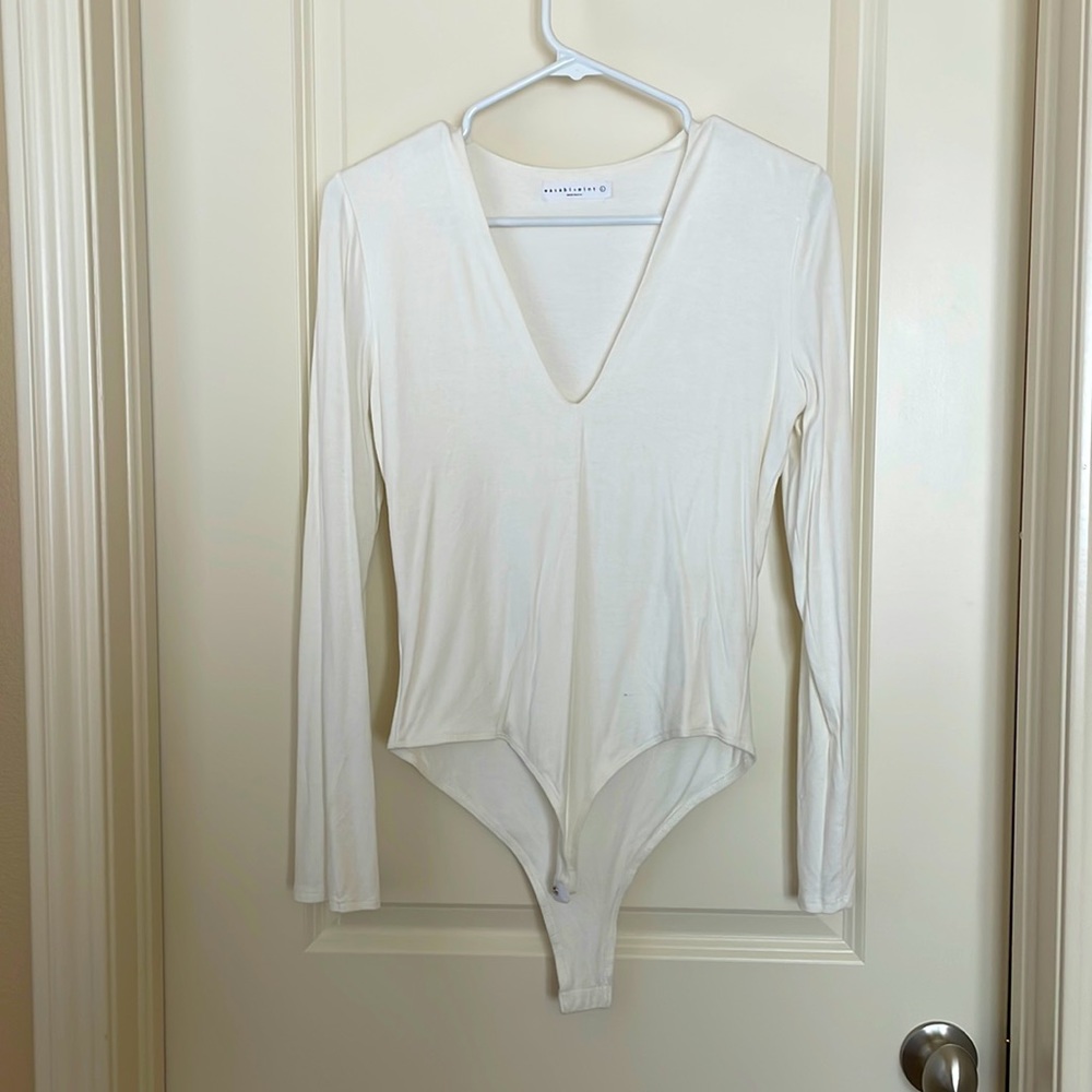 White Deep V Bodysuit